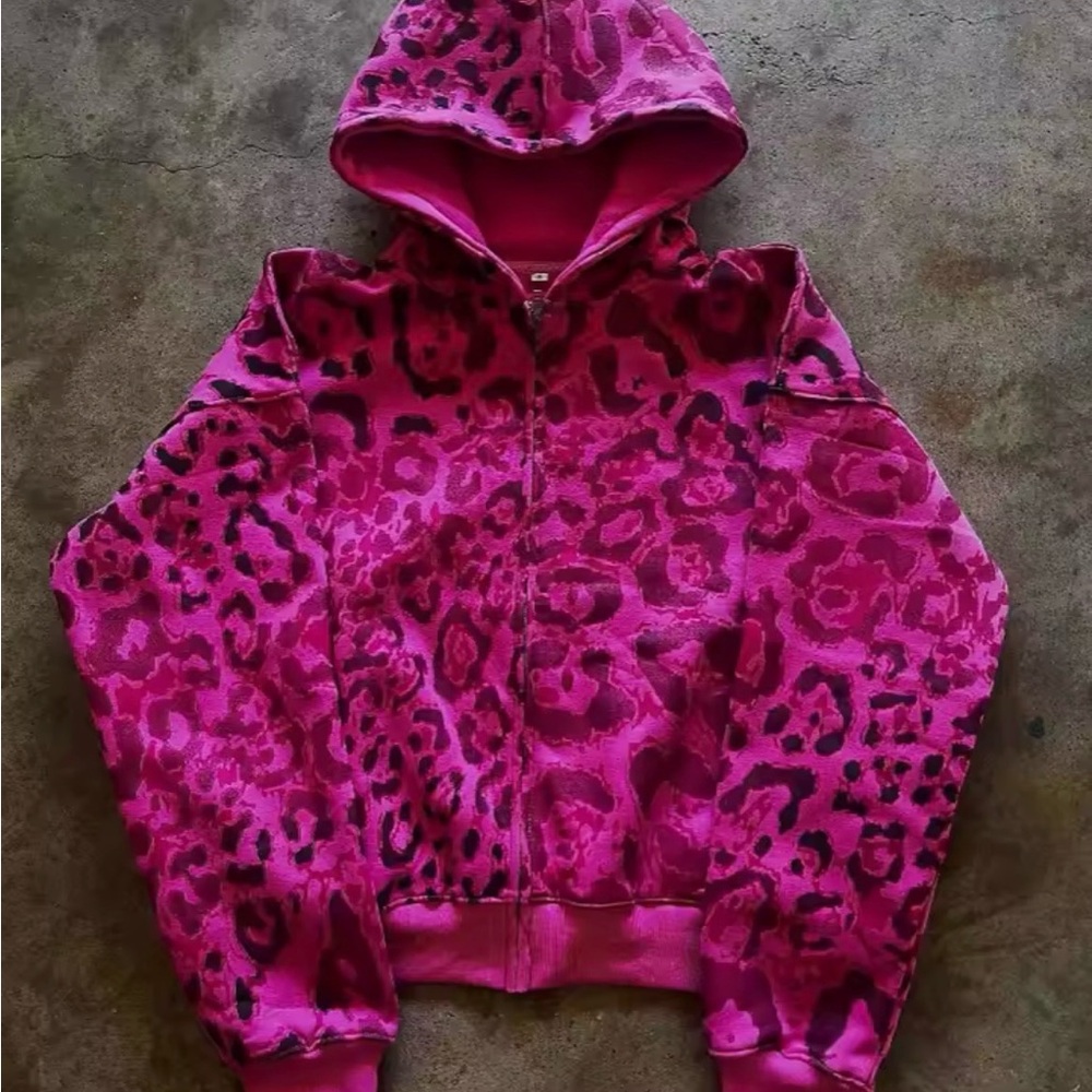 & Other Stories Pink Leopard Print Hoodie